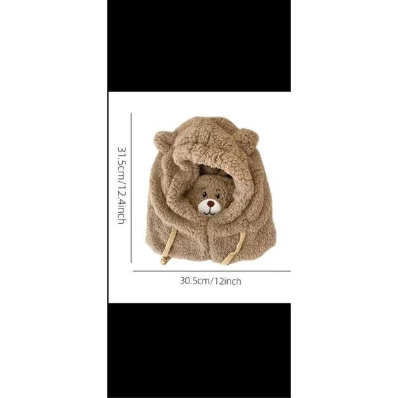 🔥Fluffy hooded,Hat and Glove set.Can be worn several ways, gloves have attachab - Picture 14 of 15